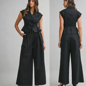 Set Pantalón super wide leg y Chaleco cruzado
