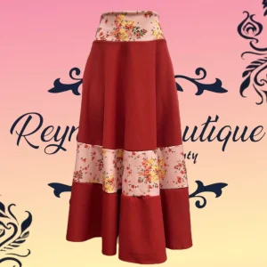 falda maroon rayas  flores rosas B